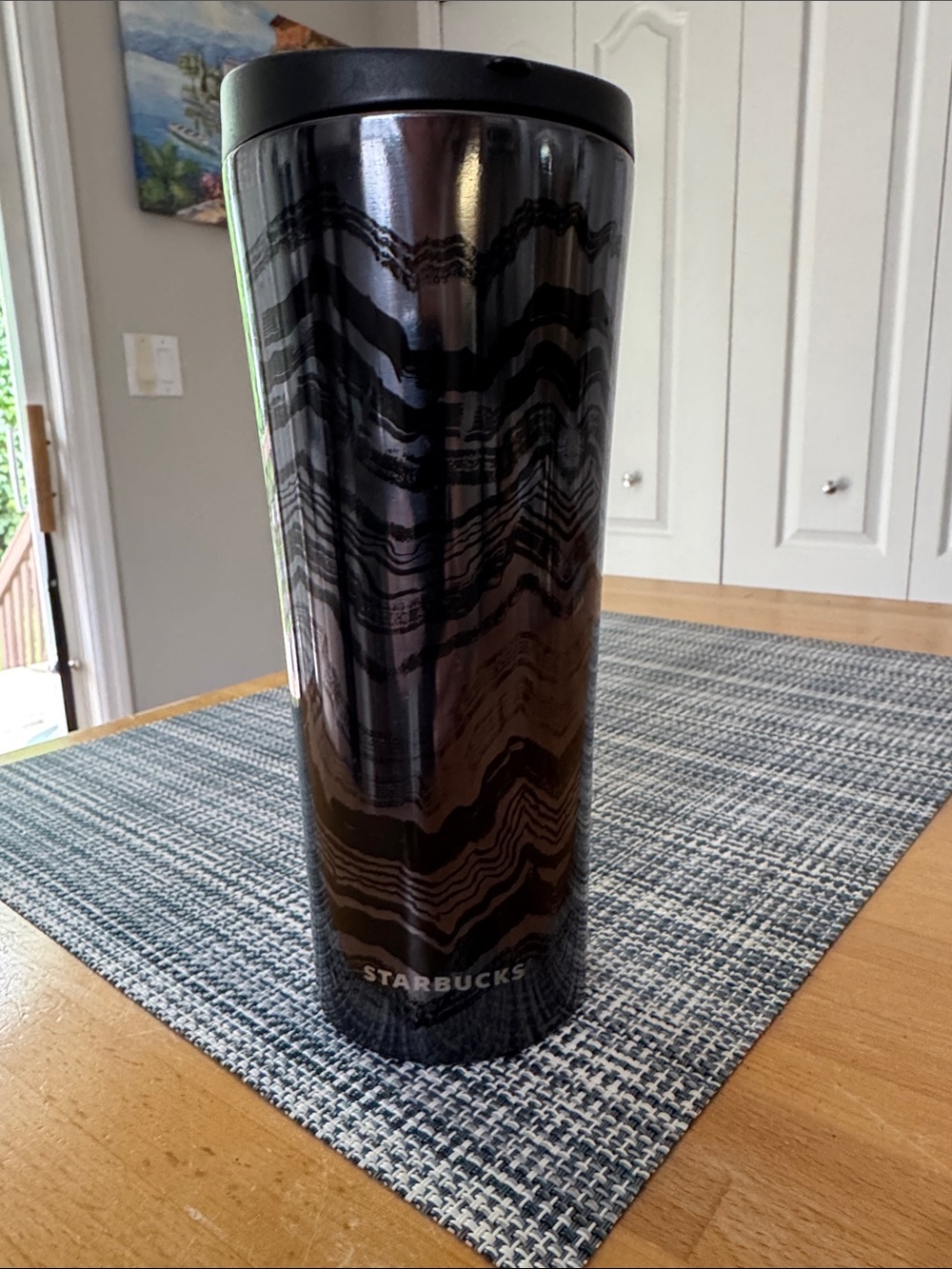 Starbucks Black and Grey Marbled Stainless CoffeeTumbler with Black Lid